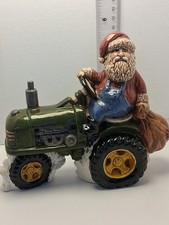Vintage 1981 Nowells Ceramic Santa on Green Tractor Figurine John Deere... picture