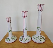 Three Vintage Late 20th Century Porcelain Tulip Candle Holders Made in Italy picture
