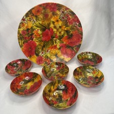 Vintage 7 Piece Mod Floral Fiberglass Serving Snack Bowls Tray MCM Flower Power picture