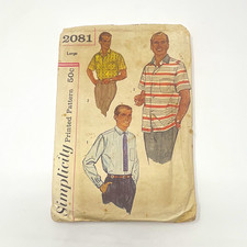 Simplicity 2081 Mens Shirt Sewing Pattern Vintage Printed Pattern Large 42-44 picture