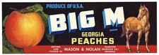 BIG M Brand, Madison, Georgia, Horse **AN ORIGINAL PEACH CRATE LABEL** wear picture