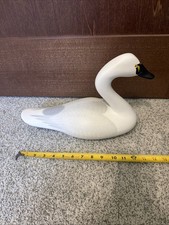 Vintage Hand Carved Wooden Swan Decoy Folk Art White Bird Decor 14” picture
