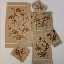 Vintage 70s Brown Floral Towel Set 6 Pc Tastemaker Bath Hand Wash Towels picture