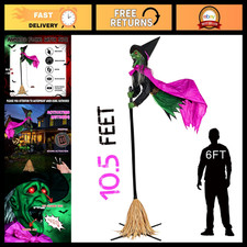 10.5FT Animated Hovering Witch - Spooky Outdoor Halloween Decor with Sound & Mot picture