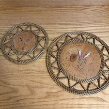 Vintage Native American Sweetgrass Porcupine Quill Trivet Wall Hanging Set Of 2 picture