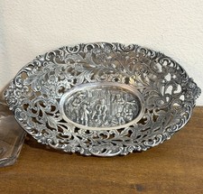 Decorative Dish Silver Plate Jewelry Bowl Trinket Ornate Filigree Dutch Hanau Va picture