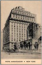 New York City Postcard HOTEL AMBASSADOR Park Avenue Artist's View c1940s Unused picture