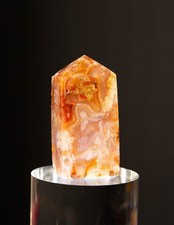 Premium Carnelian Flower Agate Crystal Point Tower with Druzy Geode Pocket 2.2
