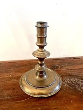 RARE 17th Century Pronounced Knop FRENCH CANDLESTICK - 1600s Brass Candle Holder picture