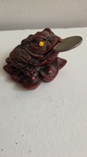 Feng Shui Money Frog Moon 3 Legged Toad Cinnabar Resin Figurine Faux Gemstones picture