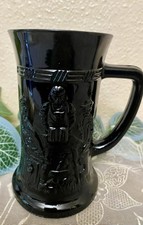 Vintage Black Mug Tiara Indiana Milk Glass Stein with Beer Drinking Scene picture