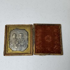 Antique 1/6 Plate Tintype Photo Cased Scalloped Metal Hardware daguerreotypes picture