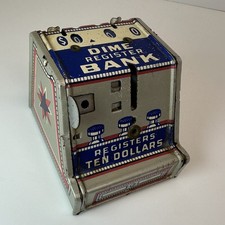 VINTAGE J. CHEIN DIME REGISTER BANK TIN LITHO HOLDS $10 OF DIMES picture