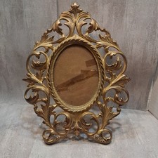 Antique Oval Victorian Rococo Style Metal Gilt Brass Easel Picture Frame W/glass picture