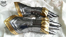 Steel Silver Finish Medieval Gauntlet Glove Collectible Reenactment Costume Gift picture