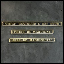 Vintage 1940s Delta Line Brass Ship Signs Chief Engineer Set SS Del Norte WWII picture