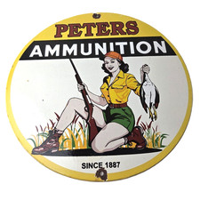 Vintage Peters Ammunition Sign - Firearm Rifles Shotguns Gas Pump Porcelain Sign picture