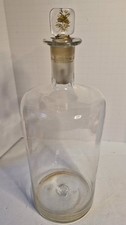 Vintage Clear Glass Apothecary Jar Flat Lid Gold Black Floral Botanical picture