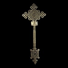 Vintage Ethiopian Coptic Processional Cross Brass Orthodox Christian Art 10.5
