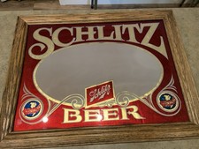 Vtg 1981 Wooden Frame Schlitz Beer Mirrored Sign Bar Sign Advertising Chicago picture