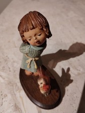 Vintage Anri by Ferrandiz Wooden Figurine Girl & Rabbit picture