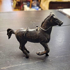 Vintage Small Black Plastic Horse Figurine with Saddle Decorative Animal Statue picture