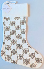 Sferra Twinkle Holiday Stocking Golden Hand Embroidery Ivory Cotton Velvet New picture