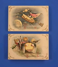 Pair of Vintage Winsch Halloween Fantasy Postcards Series No. 3938 Excellent Con picture