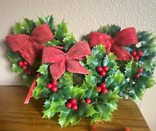 Vintage Artificial Holly Wreaths Set of 3 with Red Bows & Berries, Green/Red picture