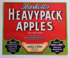 Original HASKELL'S HEAVYPACK apple crate label Haskell & Burns Oroville WA red 2 picture