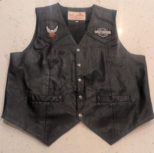 Vintage Harley-Davidson Patches Black Leather Saguaro West Trading Company Vest picture