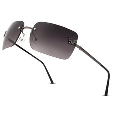 Rectangle Rimless Sunglasses for Women men, Retro Trendy Square Sun Glasses V... picture