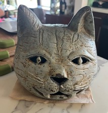 Antique Vintage Japanese Cast Iron Cat head Candle Holder RARE Halloween picture
