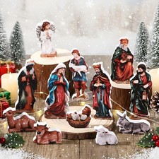 12 Pcs Mini Nativity Scene Set for Christmas Indoor Decor Wooden Little Nativity picture