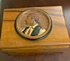 Vintage French hand-carved olive wood box for storing jewelry. cigar etc. picture