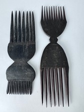 (2) Vintage Hand Carved Hair Combs – Antiques from Papua, New Guinea - Good Cond picture