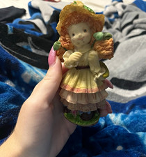 Hand-Painted Resin Girl Figurine w/ Straw Hat, Multicolor Layered Dress picture