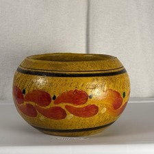 Vtg Round Mexican Folk Art Terracotta Planter Hand Painted Flower Pot picture