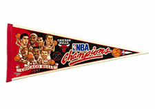 1997 Chicago Bulls NBA Finals 5x Champions Pennant Jordan Pippen 12x30 picture