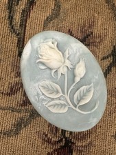 Vintage Incolay Box Blue Stone Rose Carved Oval Trinket Box picture