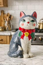 Anthropologie Cat Cookie Jar Ceramic NEW Gift for Cat Lovers picture