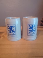 Two Lowenbrau Beer Steins Salt Glaze Stoneware Mug 0.5 Liters Made in Germany picture