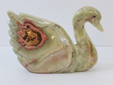 Vintage Hand Carved Solid Onyx Stone Swan Sculpture Brown Red Swirl 6