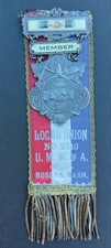 Antique 1898 UMWA United Mine Workers Local 2510 Ribbon Badge Roslyn Washington picture