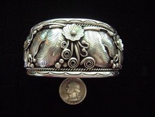 Navajo Fred James Sterling Silver Flower Cuff Bracelet picture
