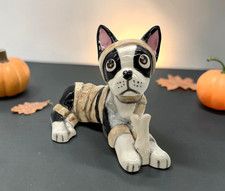 Halloween Boston Terrier Mummy ceramic sculpture by Artist OOAK kitschy picture