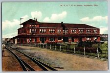 McAlester, Oklahoma OK - M. K. & T. R. R. Train Station - Vintage Postcards picture