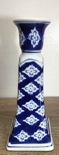 Vtg Silvestri Handcrafted Oriental Porcelain Candle Holder Blue White 8