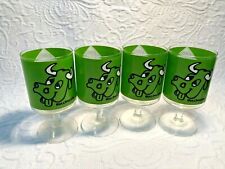 RARE Vintage TABASCO - 4 BULLDOZER Stem Glasses - Wolfschmidt Vodka - GREEN picture
