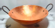 VINTAGE Hammered Copper Bowl/Pan w/ 2 Loop Handles Approx 16 in Diameter picture
